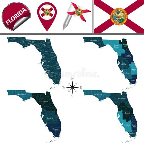 Mapa Dibujado Mano De La Florida Con Regiones Y Condados Ilustración
