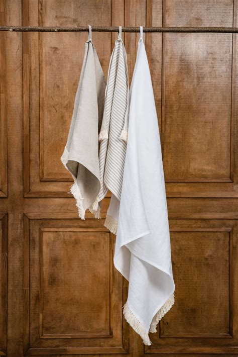 Linen Bath Towel Towel With Cotton Tassel Fringe
