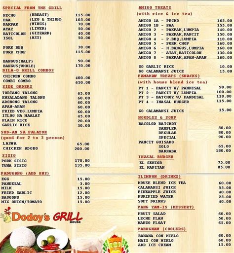 Dodoys Grill House Menu Menu For Dodoys Grill House La Paz Makati