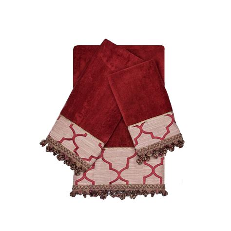 Ascot Ruby Red Decorative Embellished Towel Set 3 Piece Ahe00018