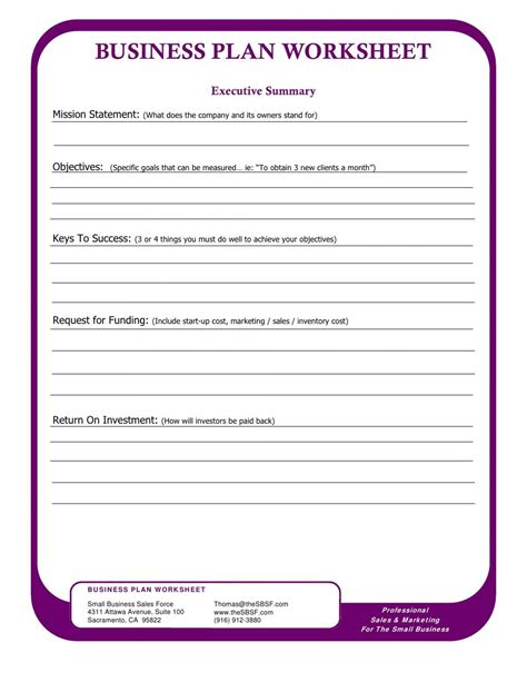 Business Plan Worksheet — Db