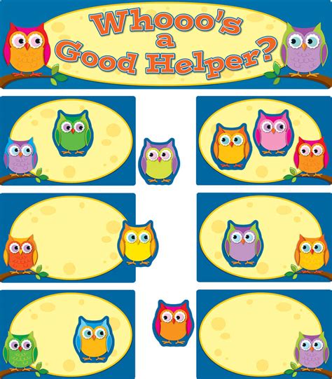 Colorful Owls Job Assignment Mini Bulletin Board Set Grade Pk 5