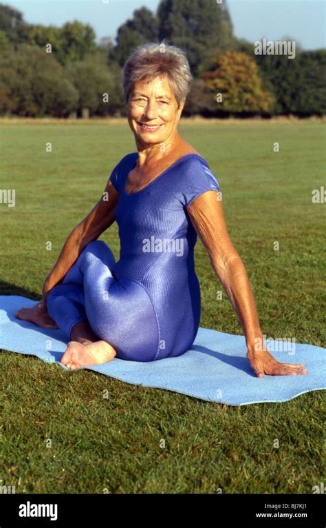 Mature Female Practising Yoga Outdoors Yoga Posture Portrait Image Of