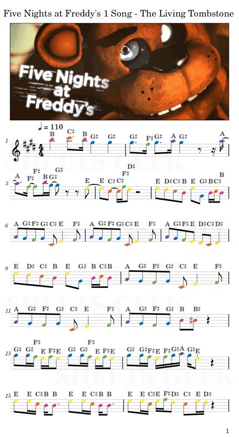 Five Nights At Freddy S 1 Song The Living Tombstone Easy Sheet Music