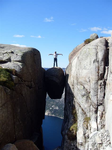 Kjeragbolten In Norway This Is Where The Expression Stuck Between A Rock And A Rock
