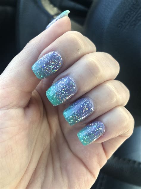 Mermaid Ombré 💜💚 Dip Powder And Chrome Flakes Mermaid Nails Basic