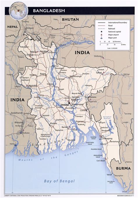 Detailed Political And Administrative Map Of Bangladesh With Relief