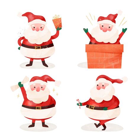 Free Vector Watercolor Santa Claus Characters Collection
