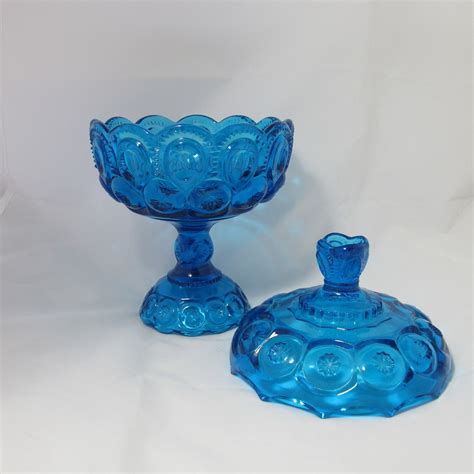 Vintage Blue Glass Moon And Stars Candy Dish By Tietheknotvintage
