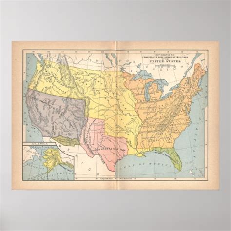 The United States Vintage Map 1899 Poster Zazzle
