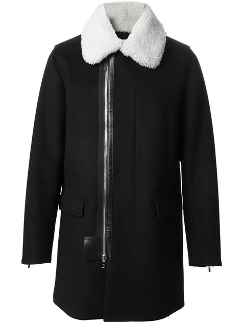 Dior Homme Shearling Collar Coat In Black For Men Lyst