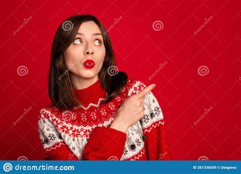 Portrait Of Speechless Astonished Woman Bob Hairdo Wear Red Sweater