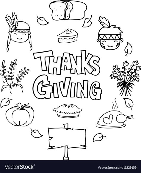 Hand Draw Style Thanksgiving Doodles Royalty Free Vector