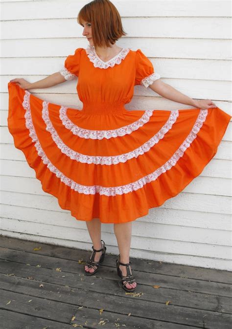 Vintage Square Dance Dress Orange Dancing Lace By Soulrust On Etsy