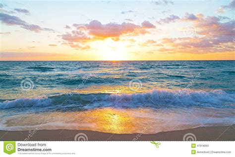 Sunrise Over The Ocean In Miami Beach Florida Stock Image Image Of