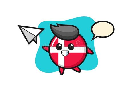 Denmark Flag Badge Cartoon Character Throwing Paper Airplane Stock