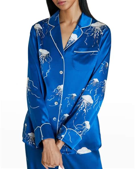 Olivia Von Halle Printed Silk Pajama Set Neiman Marcus