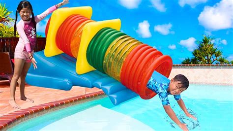 Emma Play With Fun Swimming Pool Tube Water Slide For Kids Video Youtube