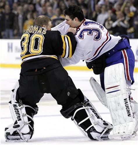 How do teams decide on their starting goalie? Boston Bruins' Tim Thomas and Montreal's Carey Price lash out in second NHL goalie fight in the ...