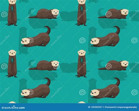 Cute Sea Otter Cartoon Background Seamless Wallpaper Stock Vector