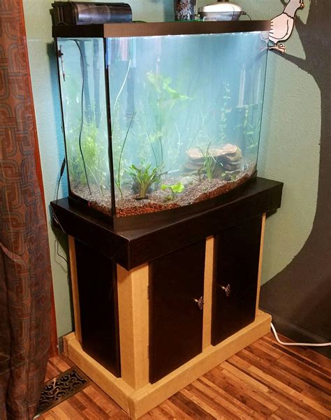 Handmade Fish Tank Stand Using 2x4s Burlap And Leather Fabric Fish