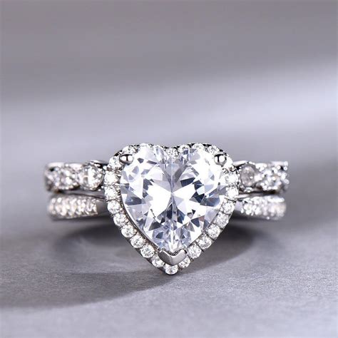 416 results for heart shaped diamond rings. 8mm Heart Shaped Engagement Ring Set Diamond CZ Wedding ...