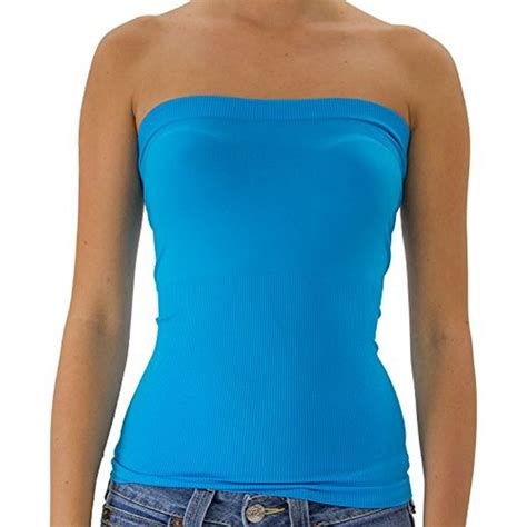 Td Collections Td Womens Plain Stretch Seamless Strapless Mid Tube Top Turquoise Walmart