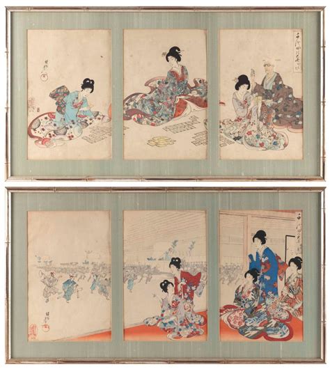 Lot Yoshu Chikanobu Japan 1838 1912 Two Triptychs Japanese