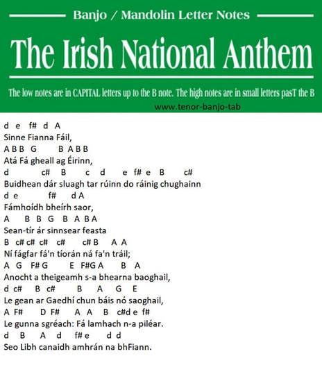 The Irish National Anthem Mandolin Tab Tenor Banjo Tabs