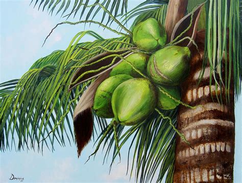 Green Coconuts 01 By Dominica Alcantara Palm Trees Painting Coconut