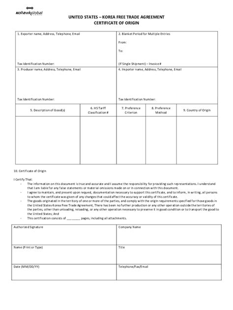 Fta Certificate Of Origin Template Fill Online Printable Fillable