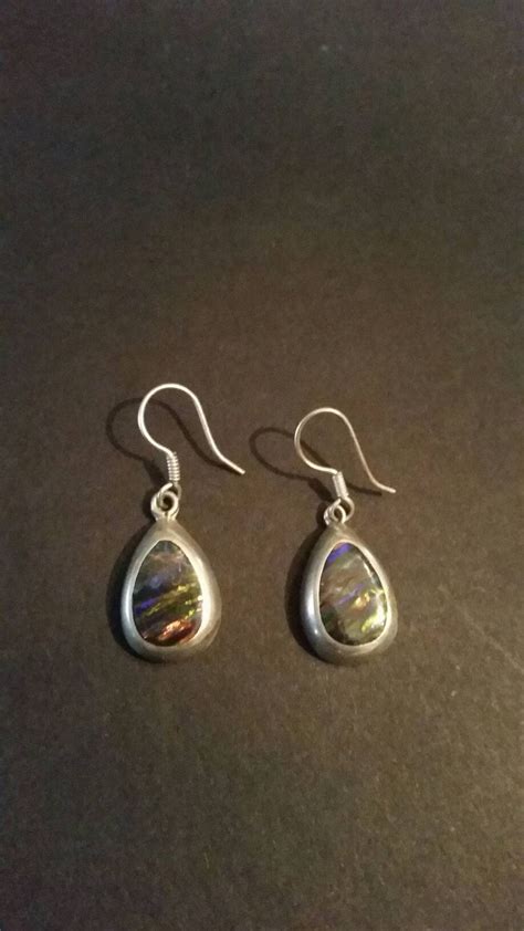 Vintage Sterling Silver Mexican Earrings Dangle Colorful Inlay Etsy