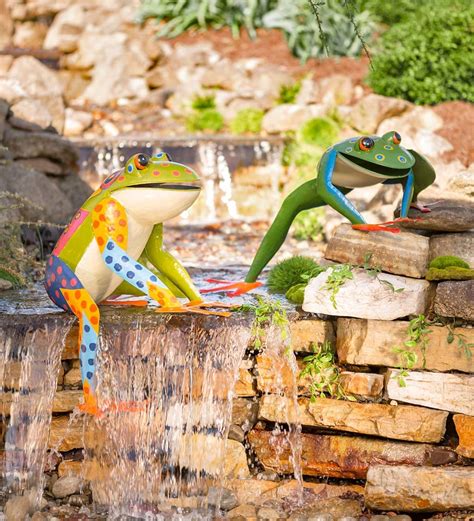 Large Colorful Handcrafted Metal Sitting Frog Garden Sculpture Wind
