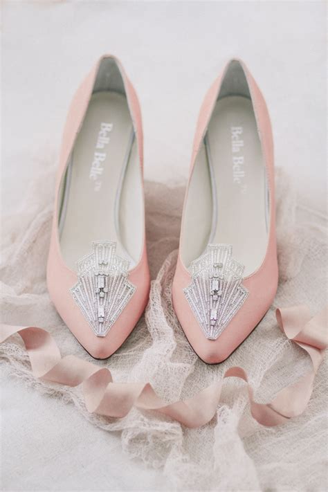 Blush Pink Art Deco Vintage Kitten Heel Wedding Shoes Blush