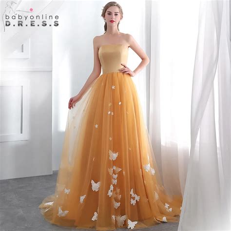 2019 New White Butterfly Appliques Strapless Sashes Evening Dress Tulle