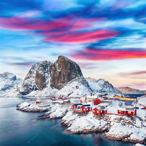 Premium Photo Outstanding Winter View On Hamnoy Village And