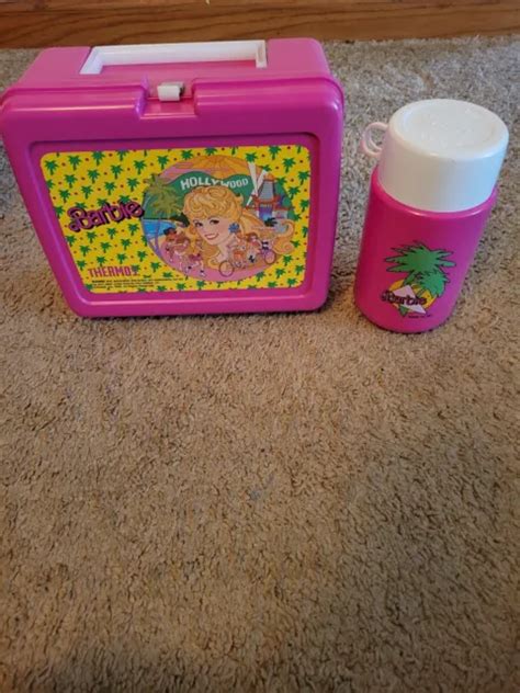 vintage 80s 1988 pink plastic hollywood barbie lunch box and thermos 13 00 picclick