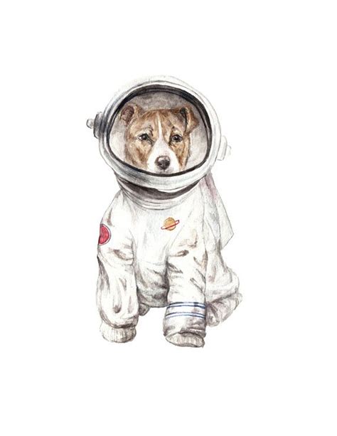 Laika Dog Astronaut Space Puppy Watercolor Limited Edition