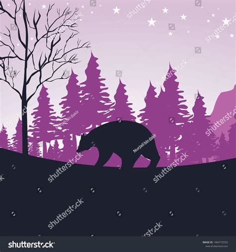 Silhouette Bear Forest Night Illustration Vector Stock Vector Royalty Free 1464772532