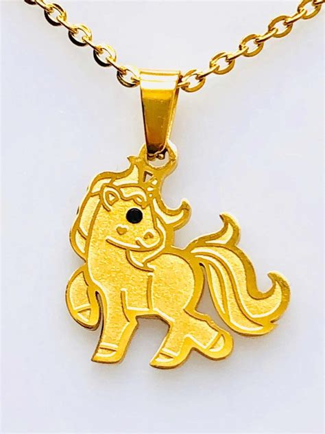 Collar Unicornio Con Aretes Y Cadena De Oro Lam 18k 34800 En