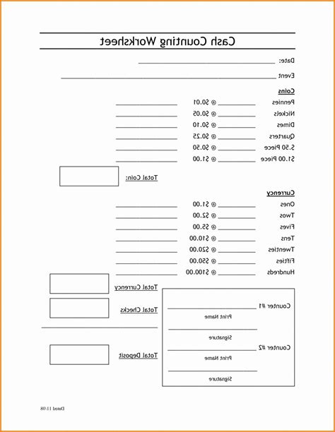 Printable Cash Drawer Count Sheet ~ Excel Templates