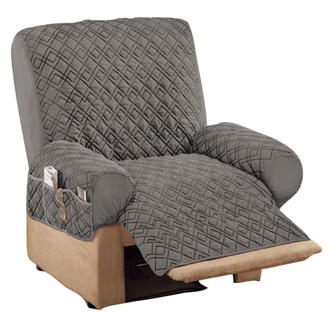 Diamond Shape Quilted Stretch Recliner Cover With Storage Pockets
