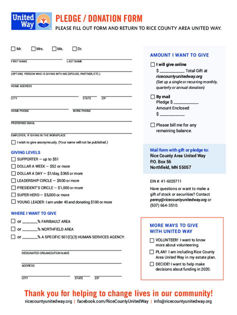 Fillable Online United Way Donation Form Fill Online Printable