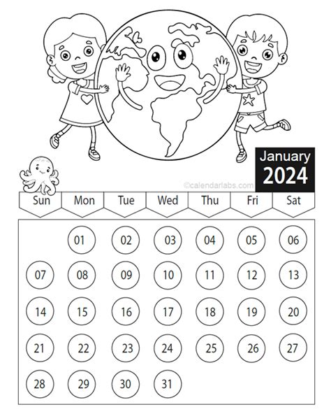 2024 Children Coloring Book Calendar Free Printable Templates
