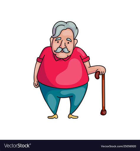 Senior Fat Old Man With Grey Hair In Wood Walking Vector Image