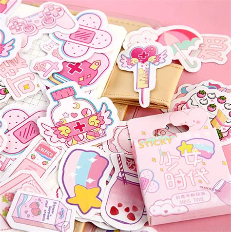kawaii stickers pack of 46 tiny pink pastel diy cutout etsy
