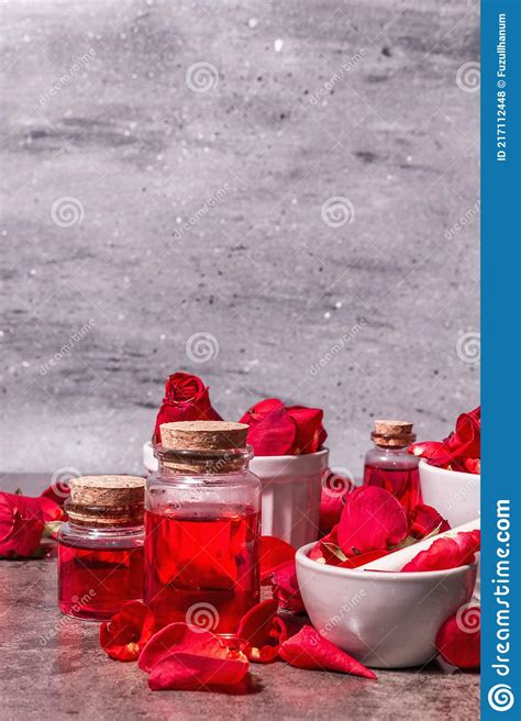 Rosewater With Rose Petals Stock Photo Image Of Cooking 217112448