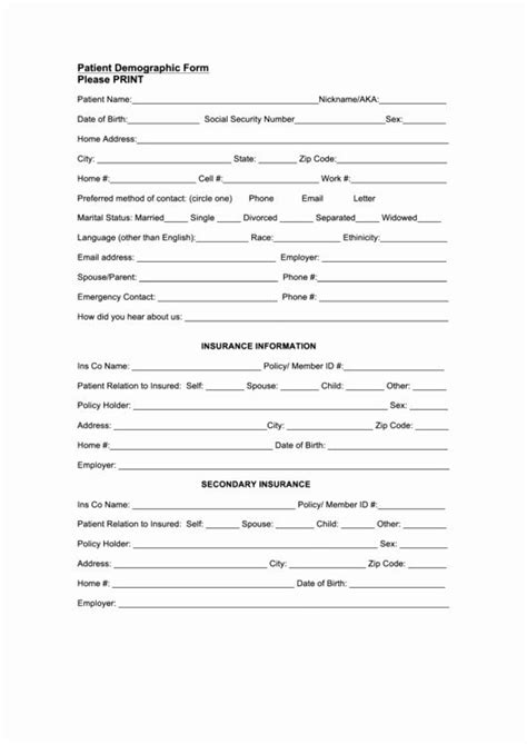 Patient Information Sheet Template Lovely Patient Demographic Form