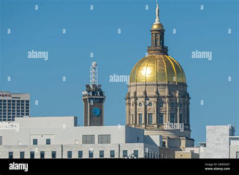 Georgia State Capitol Gold Dome With Statue Of Miss Freedom In Downtown