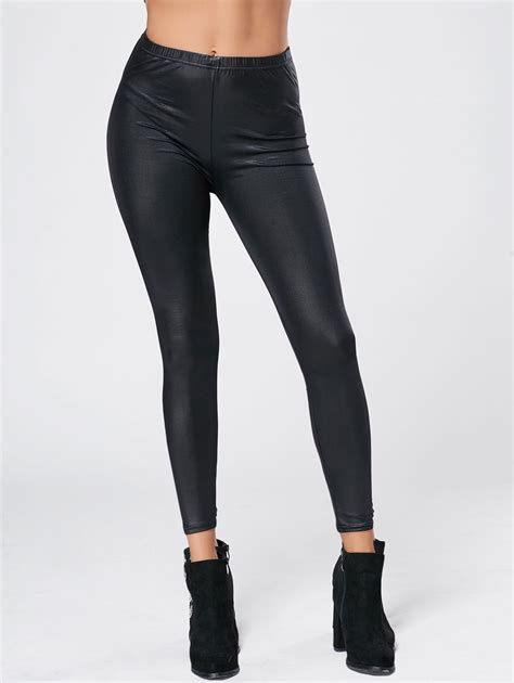 [50 off] stylish elastic waist bodycon slimming pu leather women s leggings rosegal